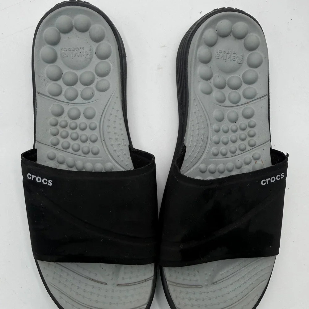Crocs Reviva Slide Sandals Mens 10 Womens 12 Black Grey Massage Pod Athletic